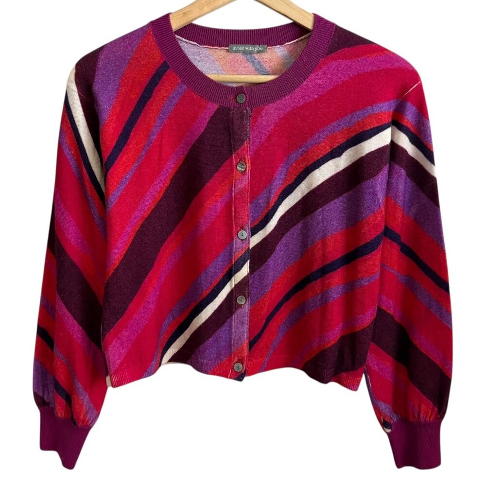 In Bed With You Multicolor Merino Wool Crop Lightweight Cardigan Pink S Twee